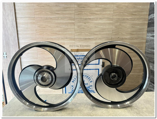 MAI Parado S-Design Broad S CNC 2-Spoke Big S Talwar Silver Alloy Wheel for Splendor i3S, Splendor Plus, Splendor Pro, Splendor Big Drum