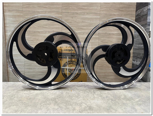 KINGWAY RACEBY 3 S Design 3S CNC 3 Spoke Talwar black Alloy Wheel For Splendor I3s , Splendor Plus , Splendor Pro, Splendor Big Drum