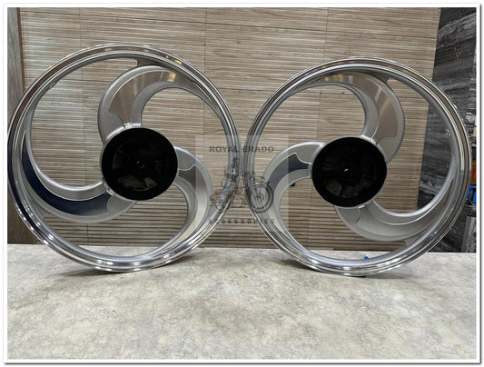 KINGWAY RACEBY 3 S Design 3S CNC 3 Spoke Talwar silver Alloy Wheel For Splendor I3s , Splendor Plus , Splendor Pro, Splendor Big Drum