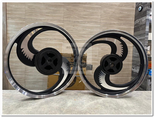 Raceby Kingway Big S Broad S 2S 2 Spoke Talwar Design Black Alloy Wheel for Classic Single Disc Front 19” Disc & Rear 18” Drum