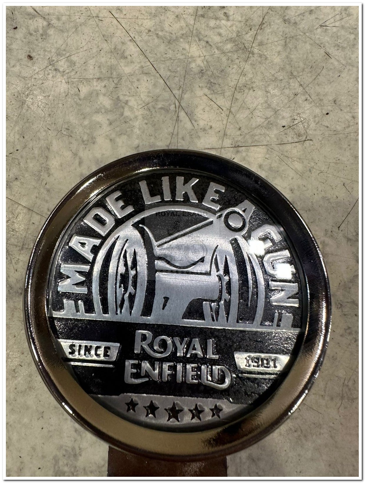 Royal Enfield chromed token holder British tax tag holder with Glass with made like gun for Royal Enfield vintage 1962 old model g2 , Classic Electra and Standard Battalion reborn classic