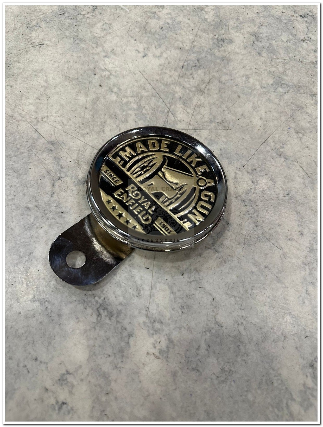 Royal Enfield chromed token holder British tax tag holder with Glass with made like gun golden golden sticker for Royal Enfield vintage 1962 old model g2 , Classic Electra and Standard Battalion reborn classic