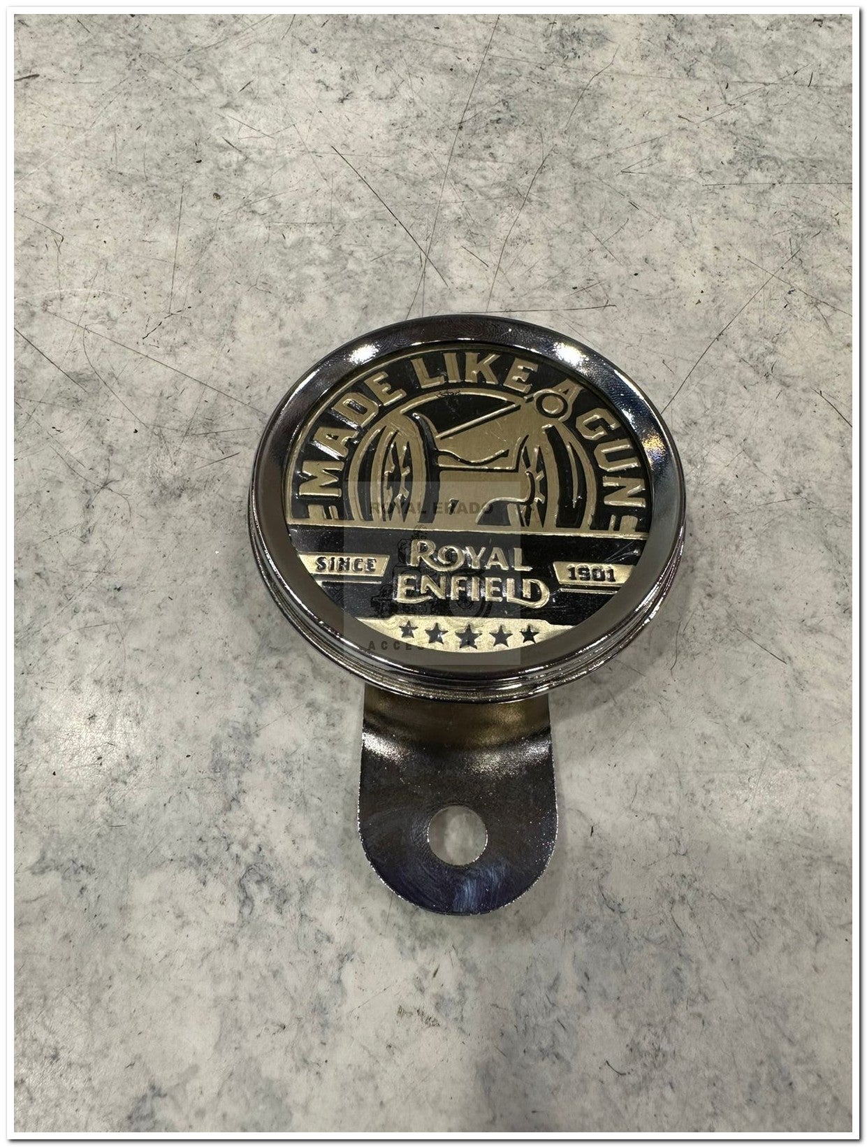Royal Enfield chromed token holder British tax tag holder with Glass with made like gun golden golden sticker for Royal Enfield vintage 1962 old model g2 , Classic Electra and Standard Battalion reborn classic