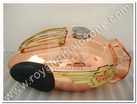 Royal enfield vintage g2 1962 old model bullet 350 standard copper chrome tank with brass grill and brass monogram and knee pad