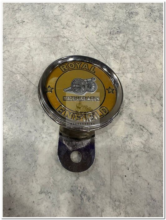 Chrome tax token holder RE made like a gun  logo in chrome fit to shocker bolt at front or rear or leg gaurd for Royal enfield vintage g2 1962 old model bullet 350 standard classic electra reborn battalion