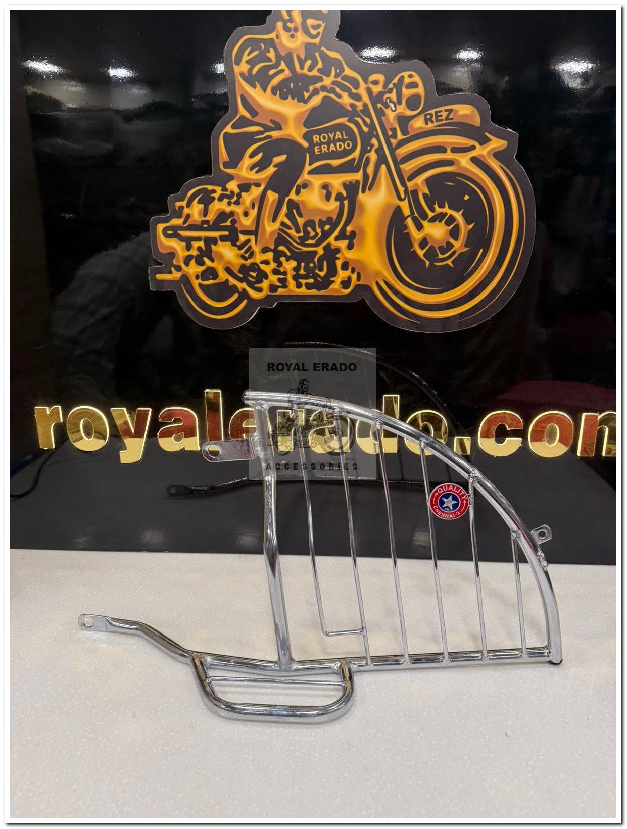 Royal Enfield old model vintage G2 1962 bullet 350 cast iron engine, CI engine, Electra, left side LH sare guard in chrome with footrest