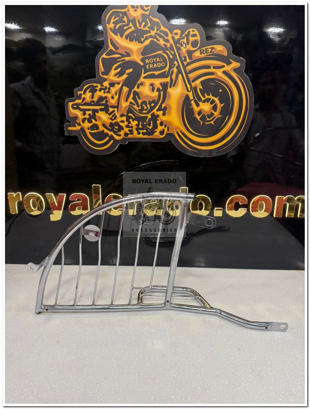 Royal Enfield old model vintage G2 1962 bullet 350 cast iron engine, CI engine, Electra, left side LH sare guard in chrome with footrest