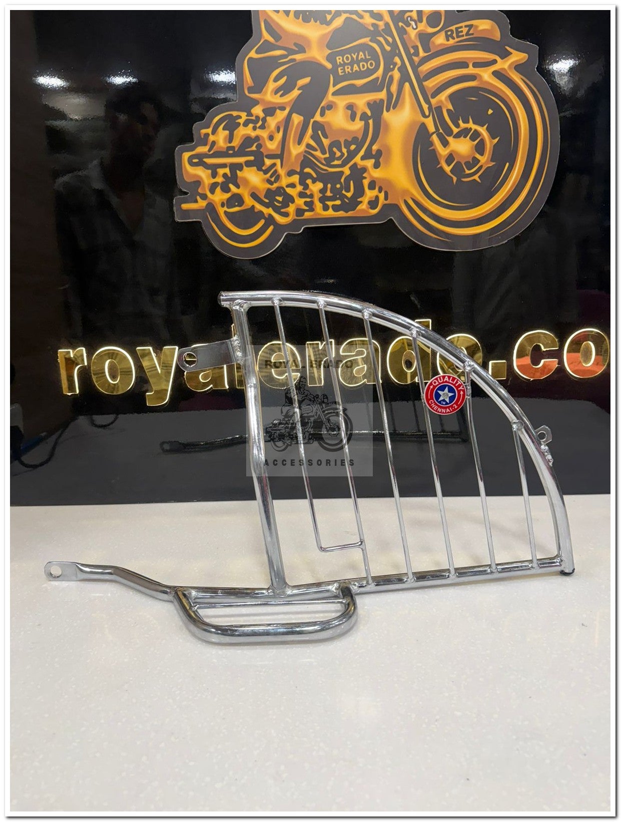 Royal Enfield old model vintage G2 1962 bullet 350 cast iron engine, CI engine, Electra, left side LH sare guard in chrome with footrest