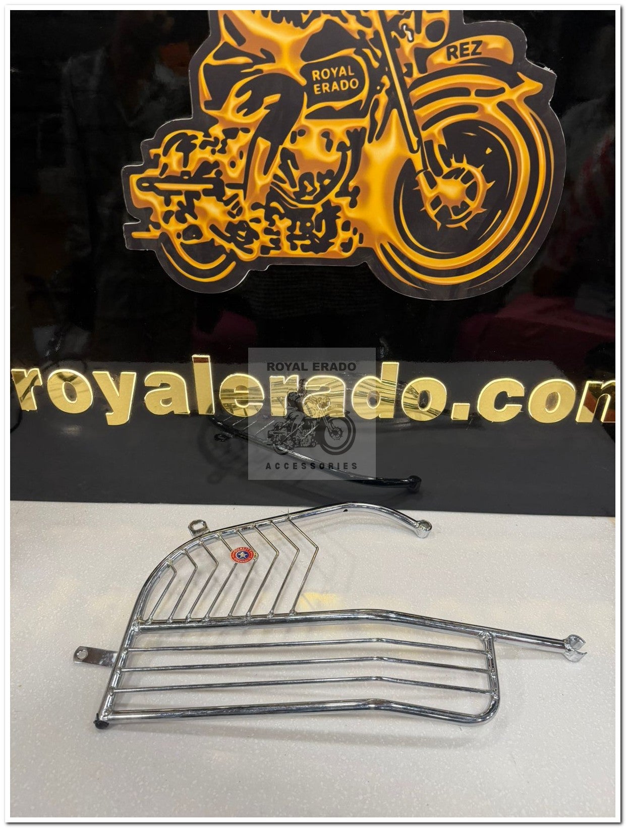 Royal Enfield old model vintage G2 1962 Bullet 350 cast iron engine, CI engine standard right side RH saree guard in chrome with footrest