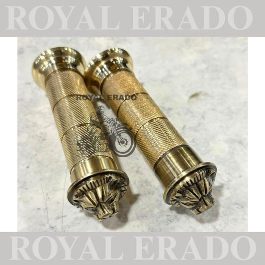 Royal Enfield brass handle grips antique with lion face logo for Reborn Classic Electra standard battalion meteor 350cc hunter 350cc and all vintage old model g2 standard