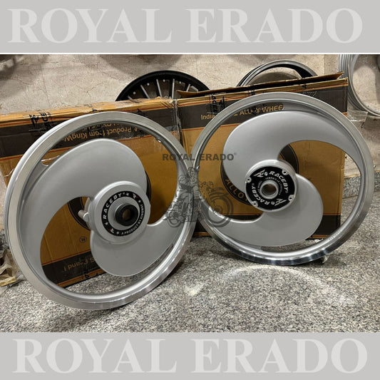 Kingway Raceby Royal Enfield Electra and Standard abs alloy wheel 2S spoke big S alloy wheel silver color.