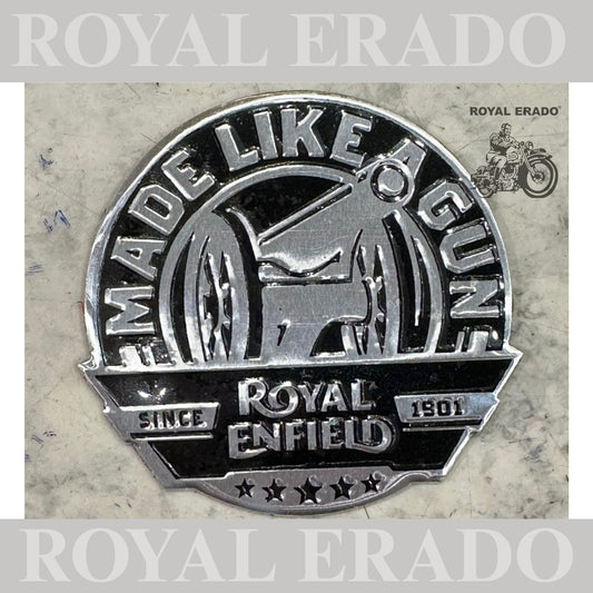Royal Enfield made like a gun chrome silver sticker for tool box , air filter box , battery cover sticker 2 peace's for Reborn Classic Electra Standard Battalion and vintage 1962 g2 model Royal Enfield