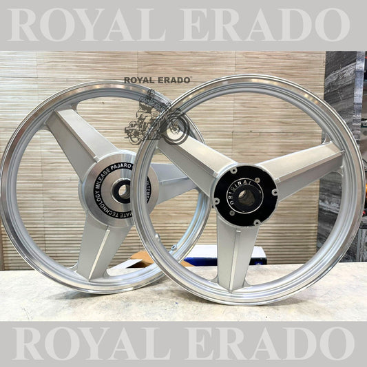 PAJERO NEW STAR DIAMOND MERCEDES SILVER ALLOY WHEEL SET FOR ROYAL-ENFIELD STANDARD BIG DRUM.