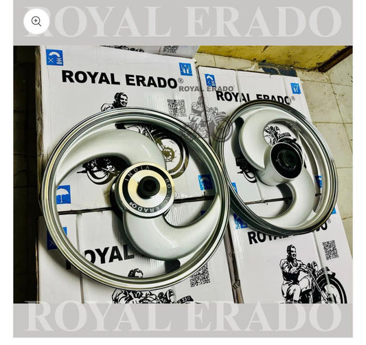 ROYAL ERADO 2S & 2 SPOKE SILVER Alloy Wheel set For Royal-Enfield standard big drum