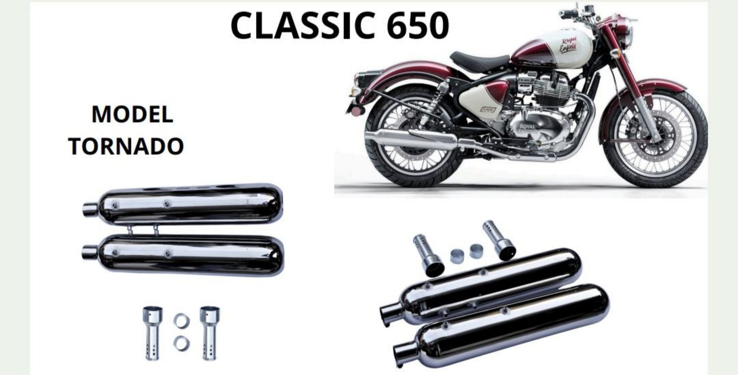 Tornado Performance exhaust Stainless steel silencer with DB killer D.B killer in chrome / Silver for Classic 650