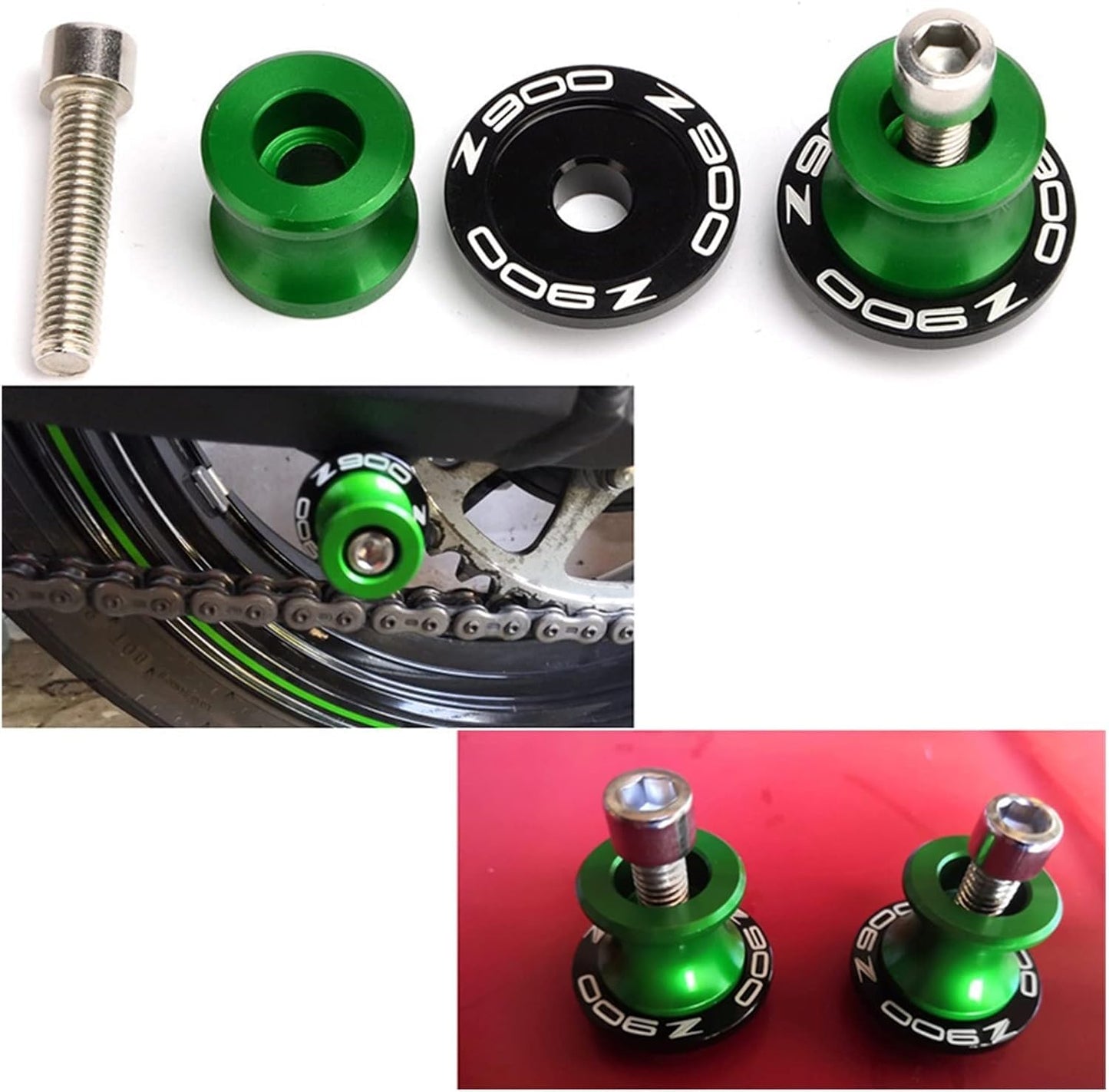 CNC Frame Stands Screws Swingarm Spools Sliders for Kawasaki Z900 (Green)